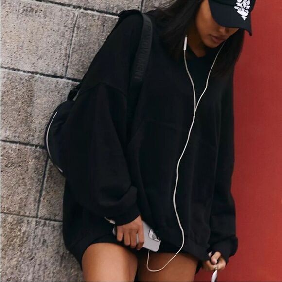 Free People Black Oversized Hoodie M - Picture 7 of 9